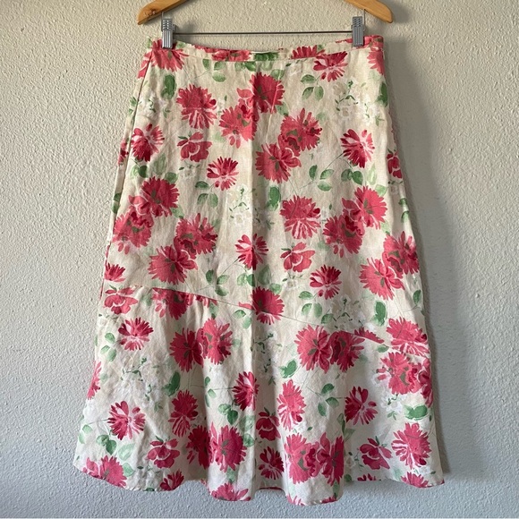 JM Collection Dresses & Skirts - JM Collection Linen A-Line Skirt Women’s 8 Floral Cottage Flowy Ruffled Fairy